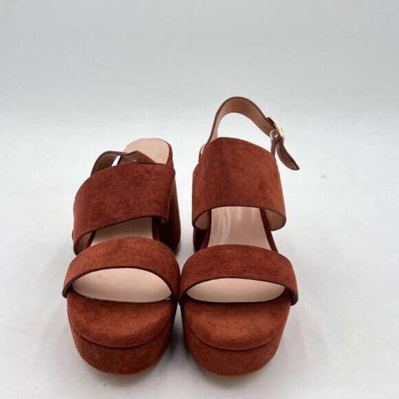 FOWT Brown Open Toe Platfrom Chunky Heel Slingbacks Buckle Wide Band Sandals - Picture 3 of 8